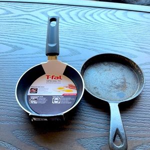 2 mini skillets. One non stick. Other - cast iron